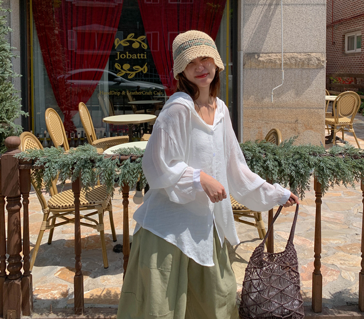 Mob Gauze See-through look Long Hood Shirt Shirt