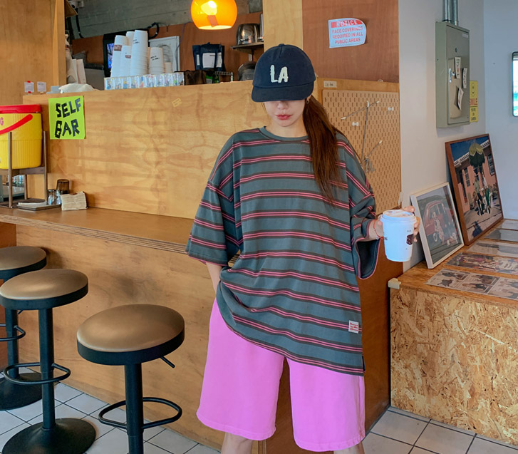 And striped overfit patch short-sleeve long t-shirts
