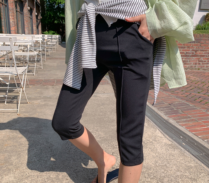 High-Banding Pintuck 3/4 Length Capri Pants