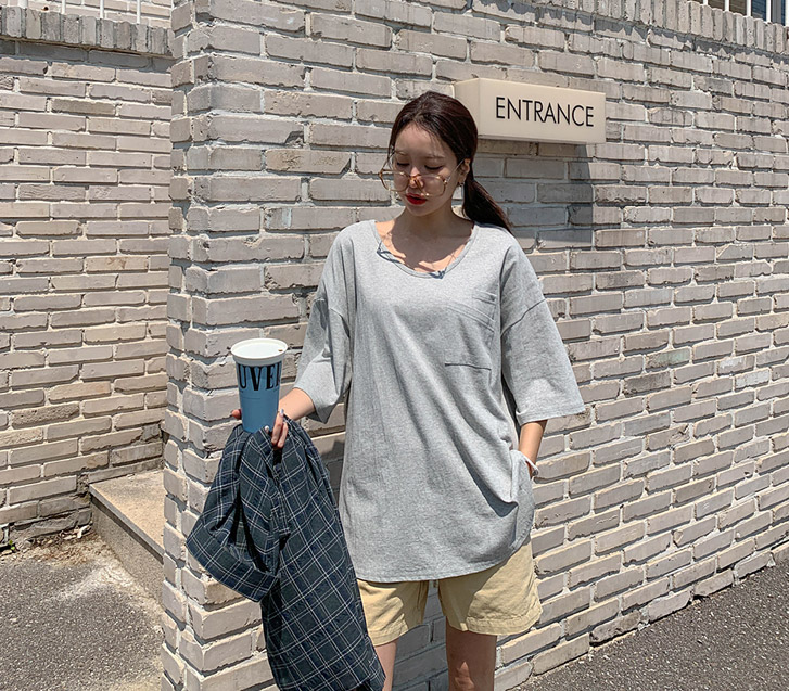 Rec Two-Pocket U-Neck Short-Sleeve Long T-Shirts