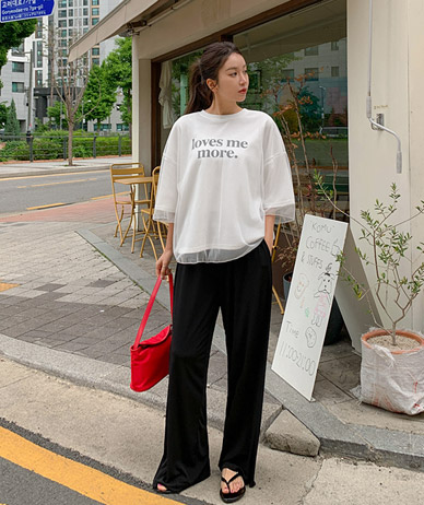 LOVE ME See-through look Mash layered Short Sleeves T-shirt