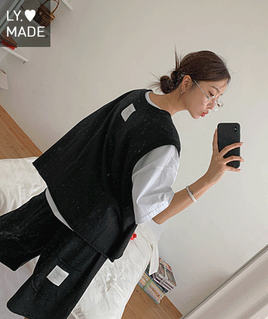 [Special Sale 10%] Shorts Back Label Round Vest Written Patch Shorts Training Set