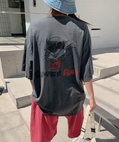[Unisex] Summer Cat Printed Pigment Short-sleeve Long T-shirts