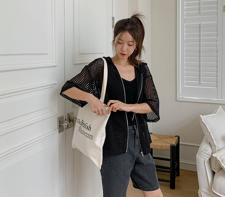 Mark Net Short-sleeve Knit Hoodies zip up