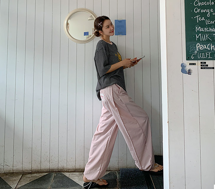 Rustling Patch Side Pintuck Banding Two-Way Wide Pants