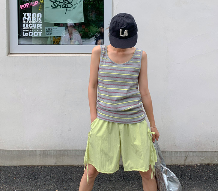 Kan Striped Color Combination Corrugated Sleeveless Shirts