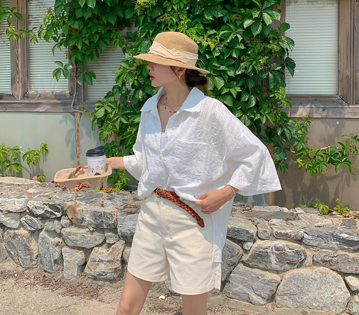 Aki Flower Patterns overfit Short-sleeve Shirt Shirt