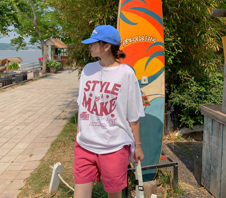 style lettering slub short-sleeve T-shirt