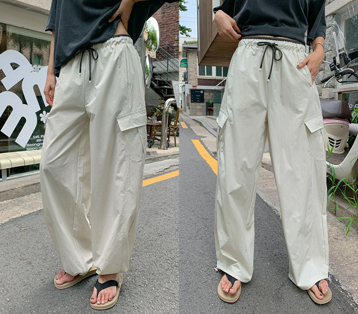 Bypen color combination Cargo two-way string wide pants