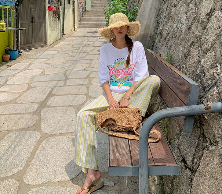 Rain Seersucker Stripe Wide Pants