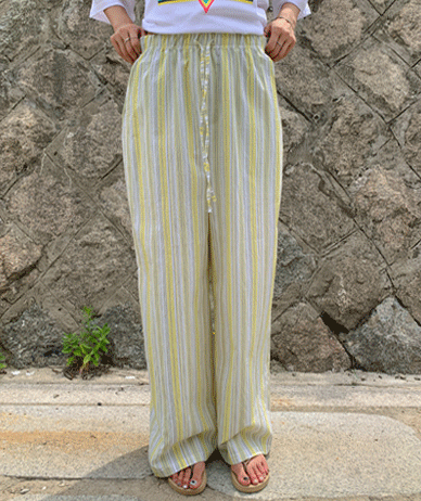 Rain Seersucker Stripe Wide Pants
