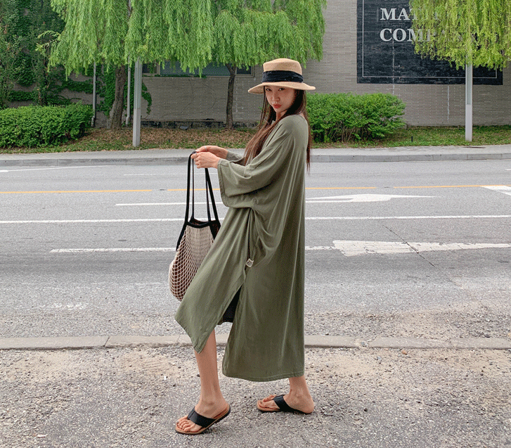 Hev Labels Asymmetrical Slit Long One Piece