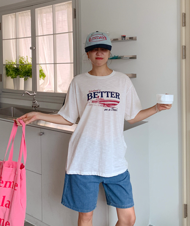 Boat print slab short-sleeve T-shirt