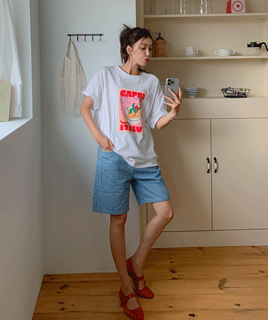 Coverteen Patch Denim Half-length Pants