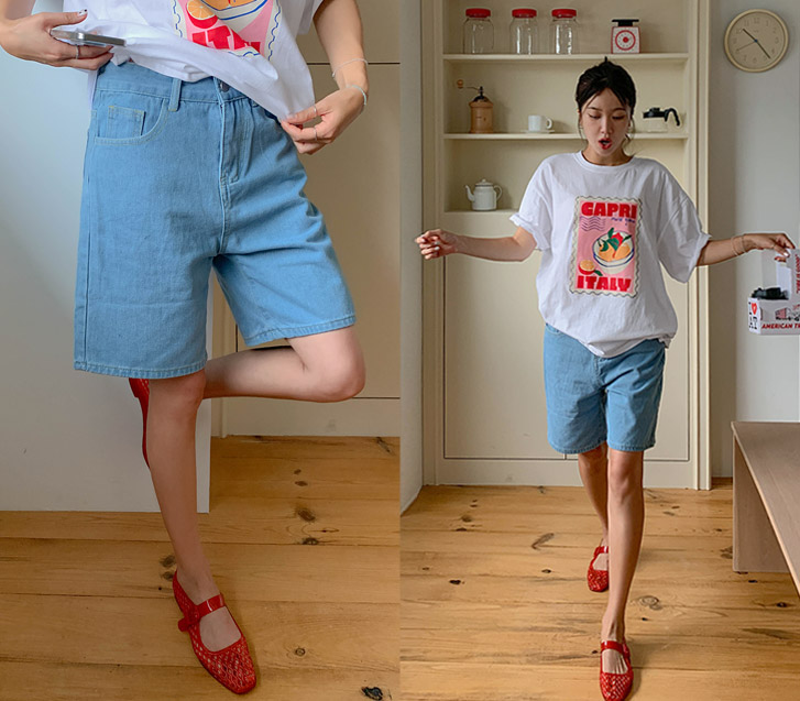 Coverteen Patch Denim Half-length Pants