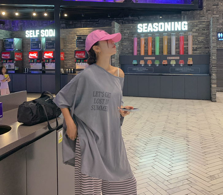 Let's Lettering Two-Way Boat Neck Short-Sleeve Long T-Shirts
