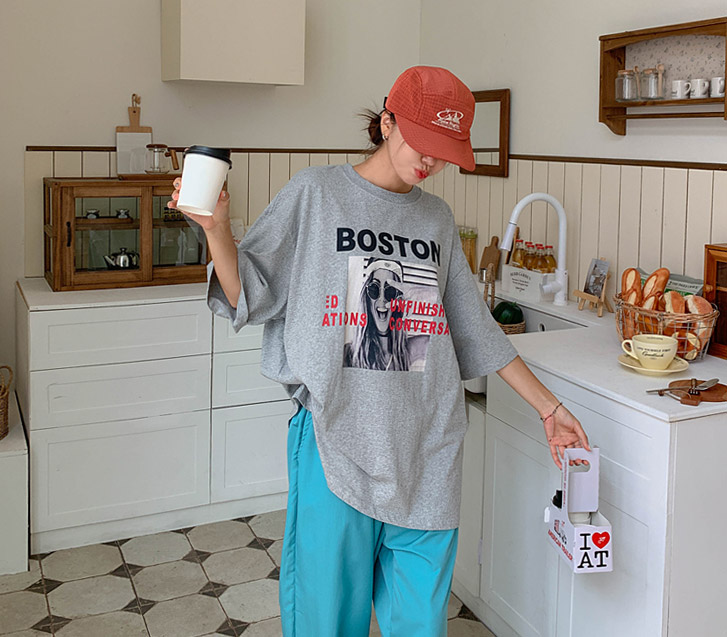 [Unisex] Boston Cut Printed Short-sleeve Long T-shirts