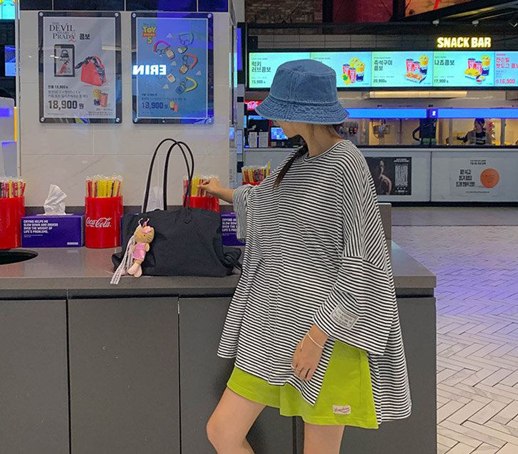 Grace Labels Patch Striped Long T-shirts
