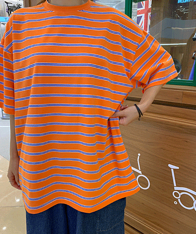[Unisex] Vita Color Combination Striped Box Short-Sleeve Long T-Shirts