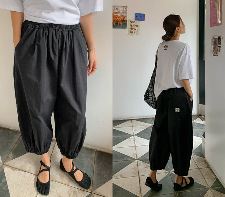[Special Sale 10%] Genturi Pumpkin Pintuck Patch Banding Baggy Pants