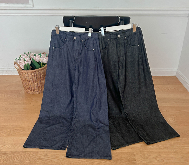 Lopic Cool Non-Fade Denim Cut-out Wide Pants (Short/Basic/Longver)