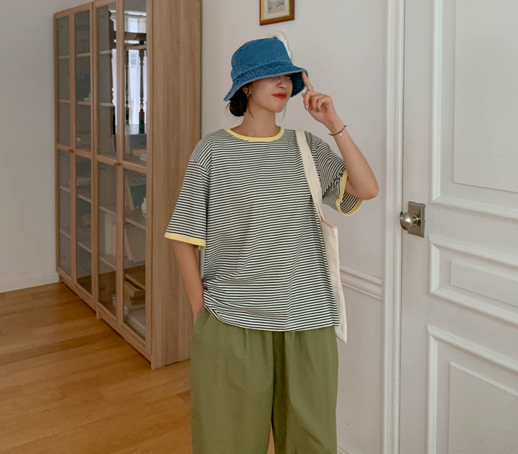 Candy color combination striped short-sleeve T-shirt