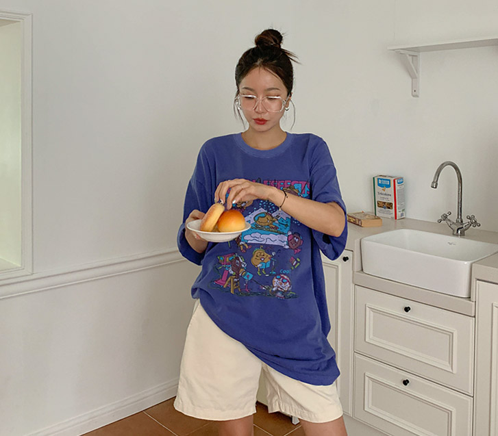 [Unisex] Special Printed Pigment Short-sleeve Long T-shirts