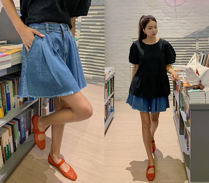 Broder Aline Pintuck Denim Banding 4/8 Shorts