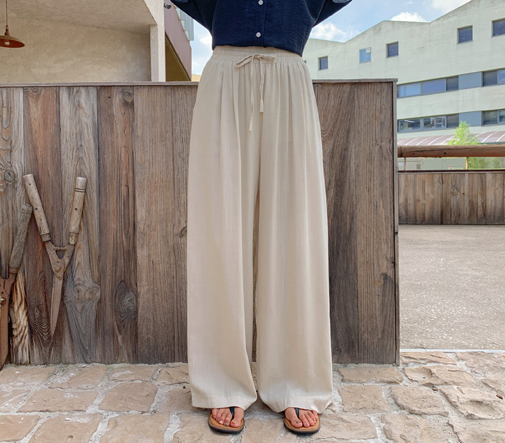 Oni Pintuck Linen Banding Wide Pants