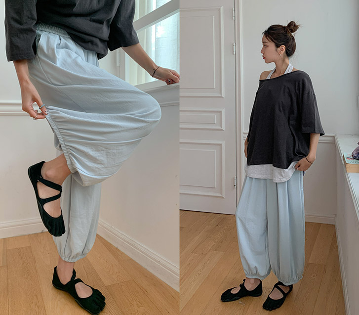 Harem Shirred 9/10 Length Banding Jogger Pants