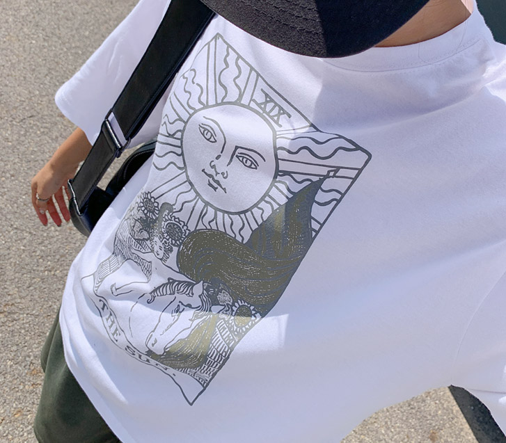 Tarot Card Print Overfit Short Sleeves T-shirt
