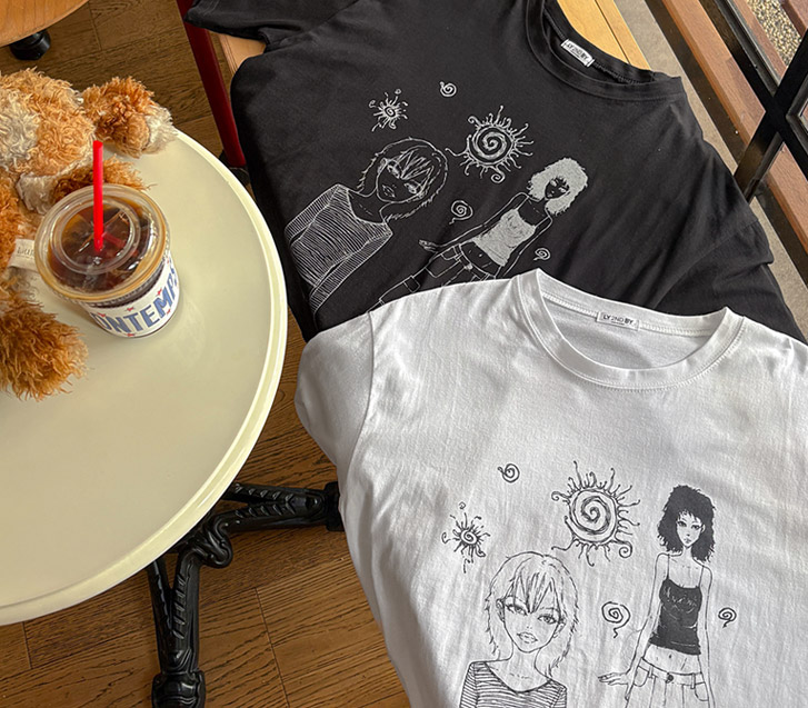 Girls' drawing print overfit short sleeves T-shirt