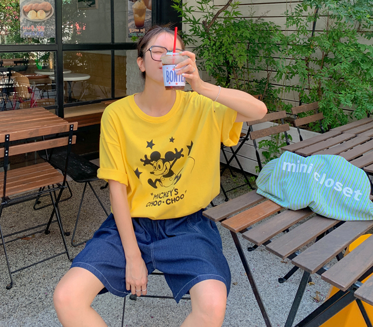 Choo Choo Mickey Print Short-sleeve T-shirt