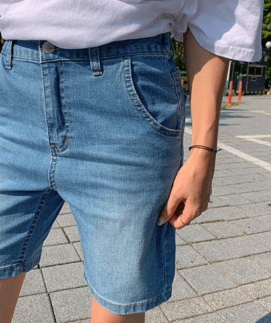Hou Back Elastic Span Cool Denim Half-length Pants