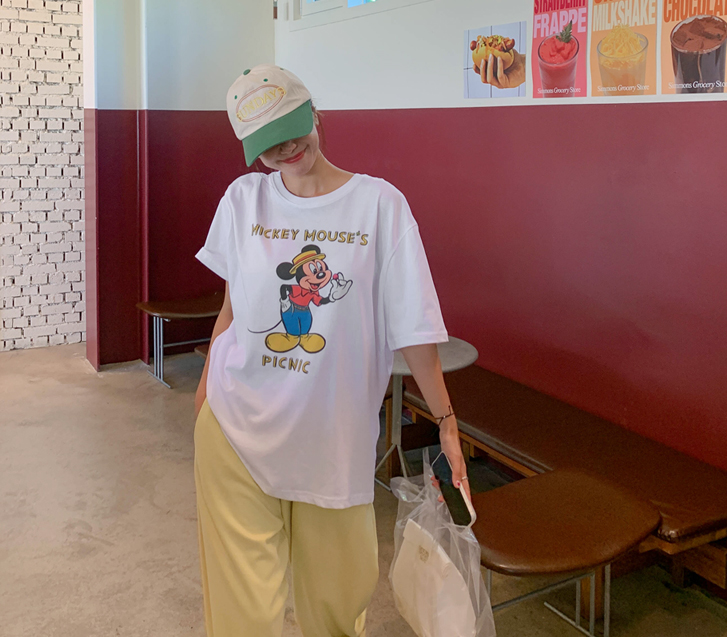 Picnic Mickey Print Short-sleeve Long T-shirts