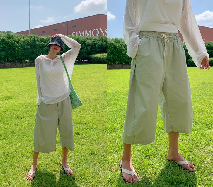Way Washing Curved Banding 3/4 Bermuda Shorts
