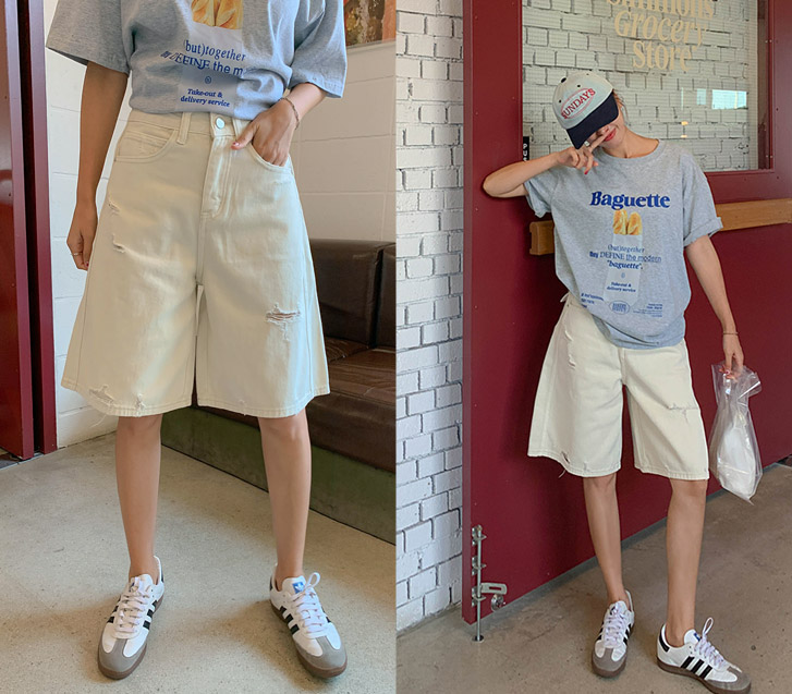 Worn Line Bermuda Pants