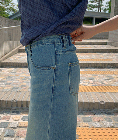 Perit Two-Tone Cut Denim Wide Pants