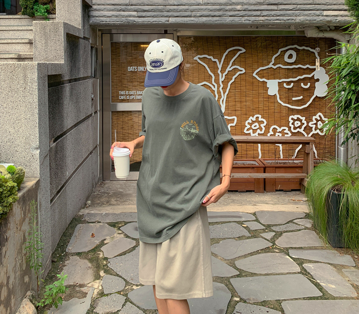 [Unisex] Hillange Printed Pigment Short-sleeve Long T-shirts
