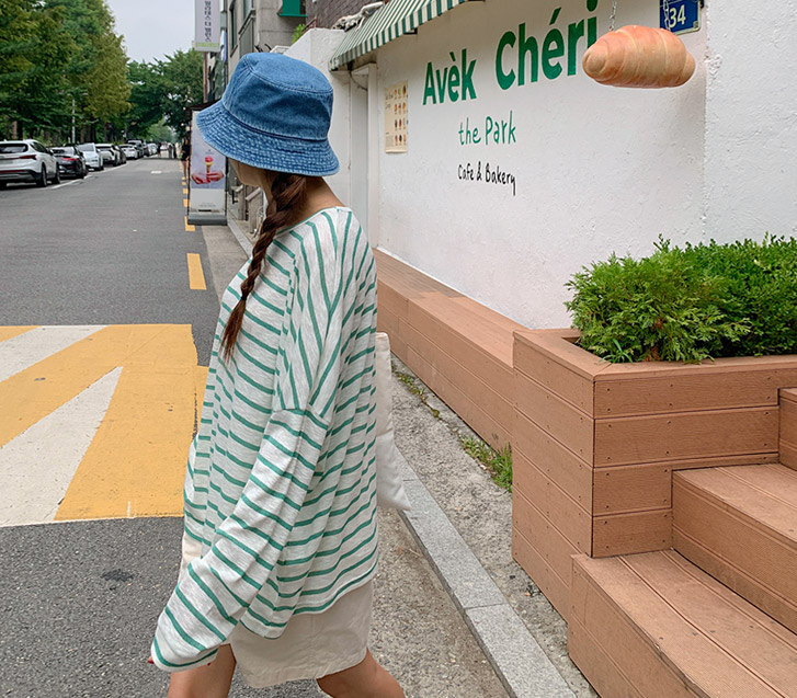 Dudu Striped Linen Slub Long-sleeved T-shirt