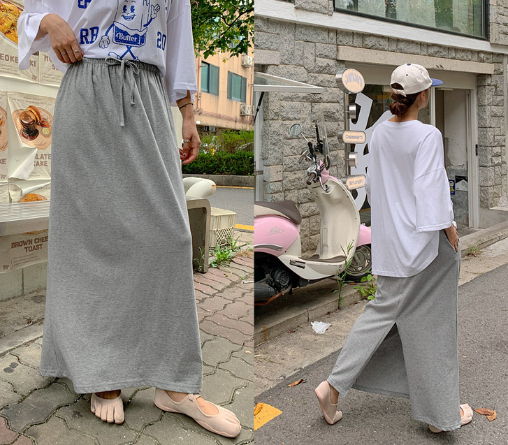 Mokri back slit maxi banding long skirt
