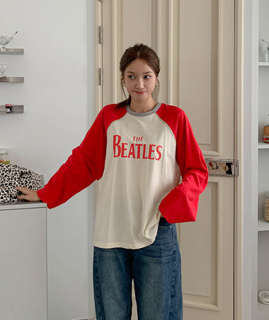 Beatles Print Color Combination Nagrang Long-sleeved T-shirt