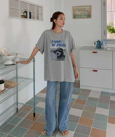 [Unisex] Puppy print overfit short-sleeve long t-shirts
