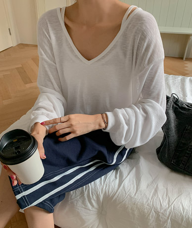 Signal V-neck Sleeveless Shirts Long-sleeve Set