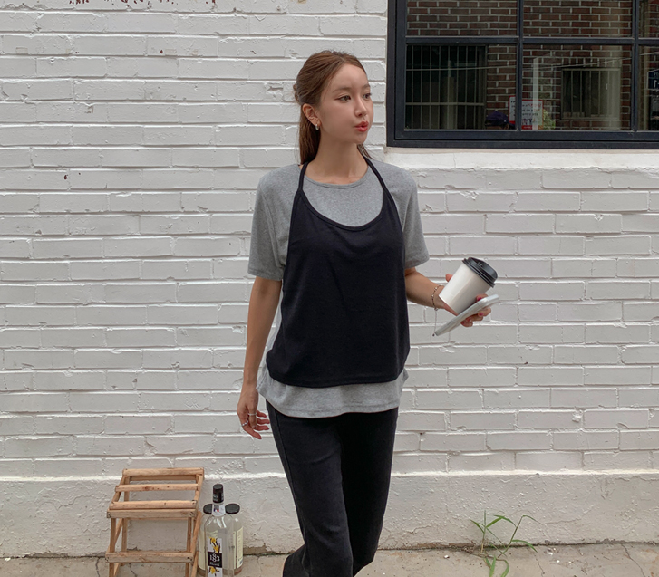 Serel Halter neck Sleeveless shirts layered Short T shirts