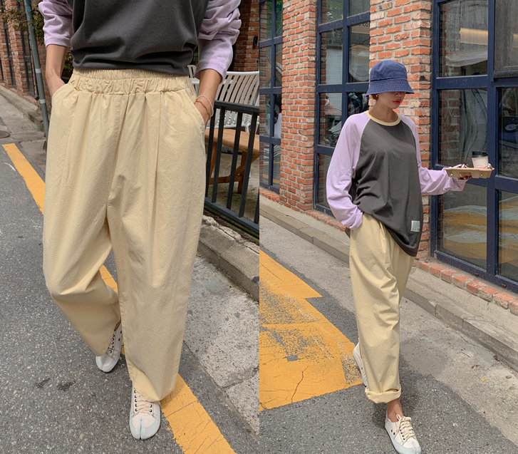 Mark Pintuck Wide Baggy Elastic Pants
