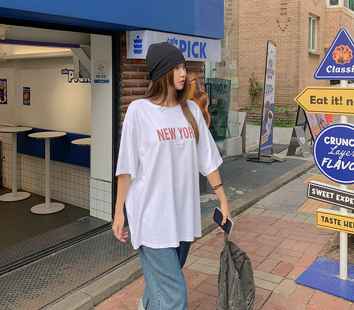 New York Lettering Short-sleeve Long T-shirts