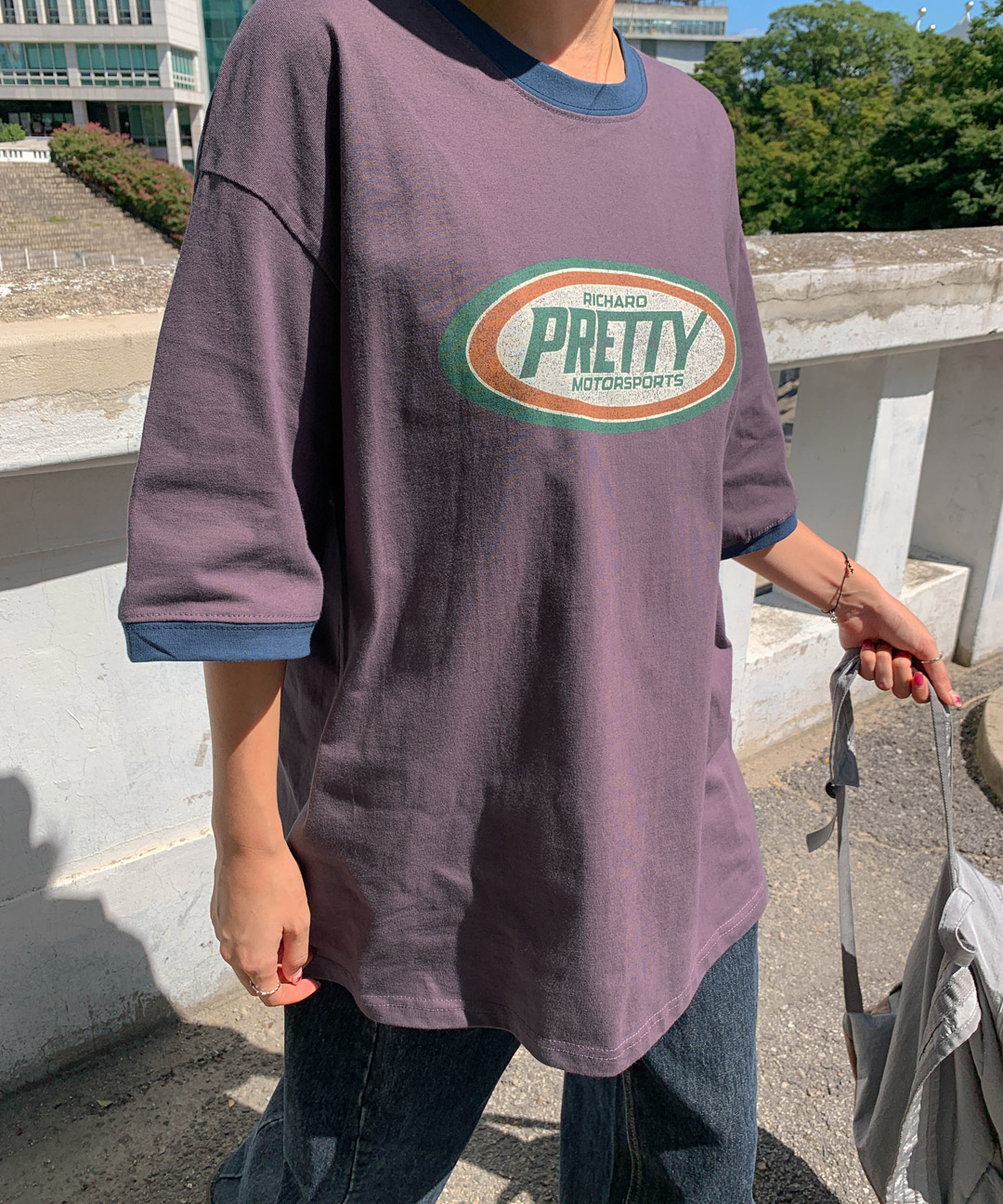 Purity Crack Print Color Combination Round Short Sleeves T-shirt