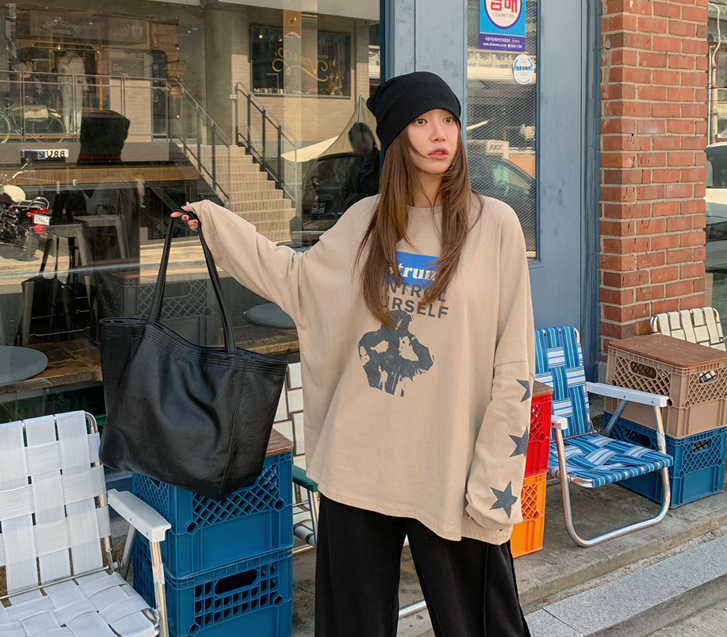 [Unisex] Star Crack Print Long-sleeve T-shirt