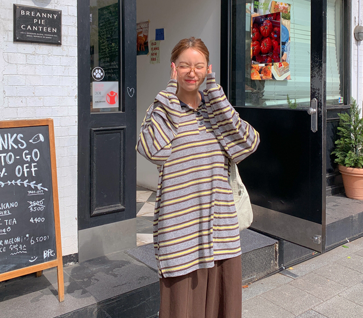 [Unisex] Meli Striped Kara Color Combination Long-sleeve T-shirt
